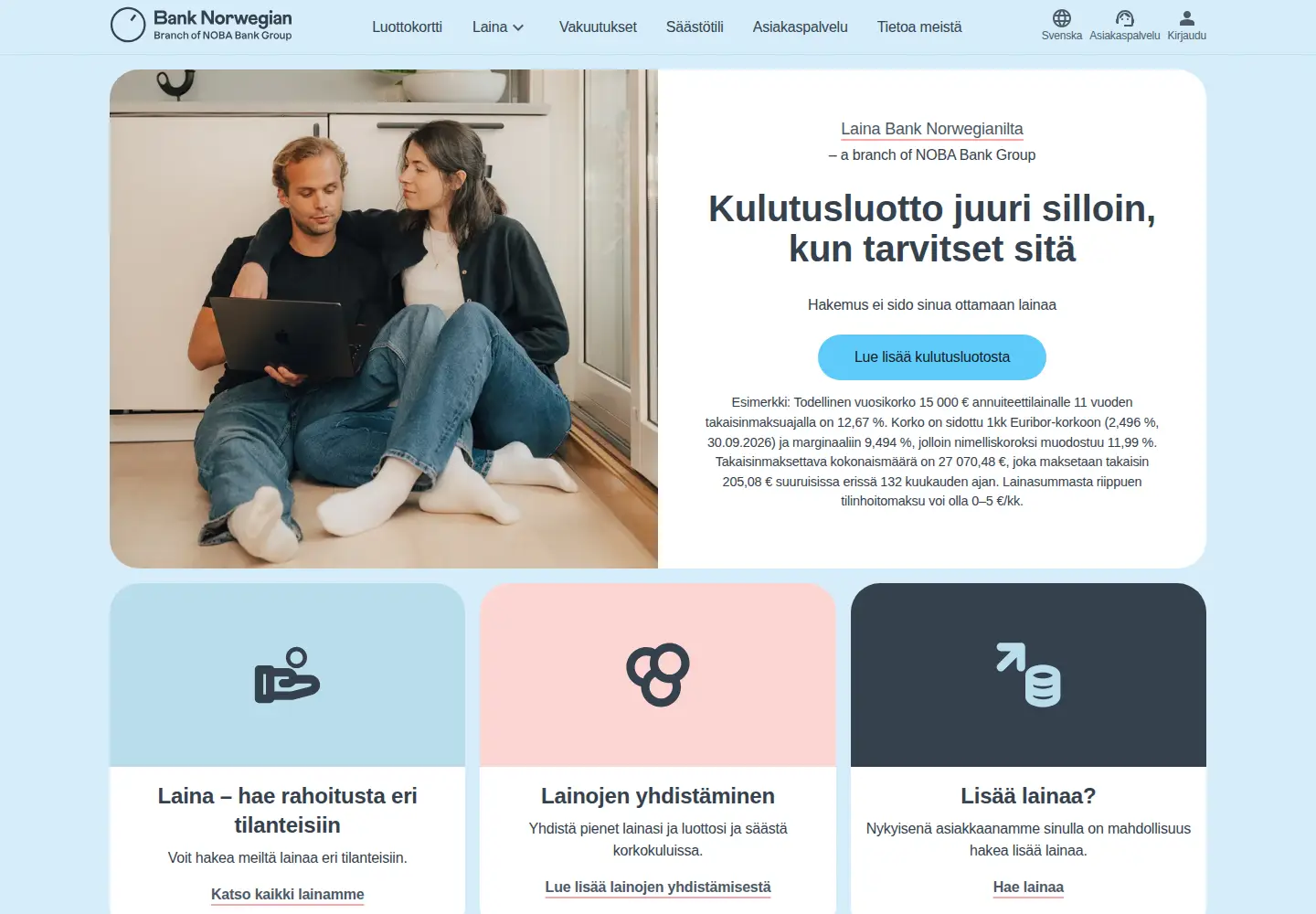Screenshot of banknorwegian.fi