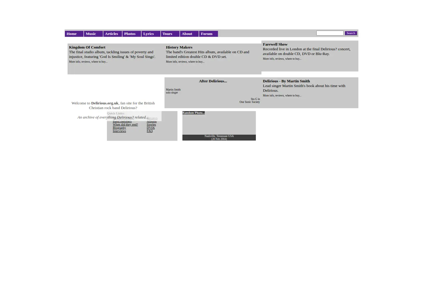 Screenshot of delirious.org.uk