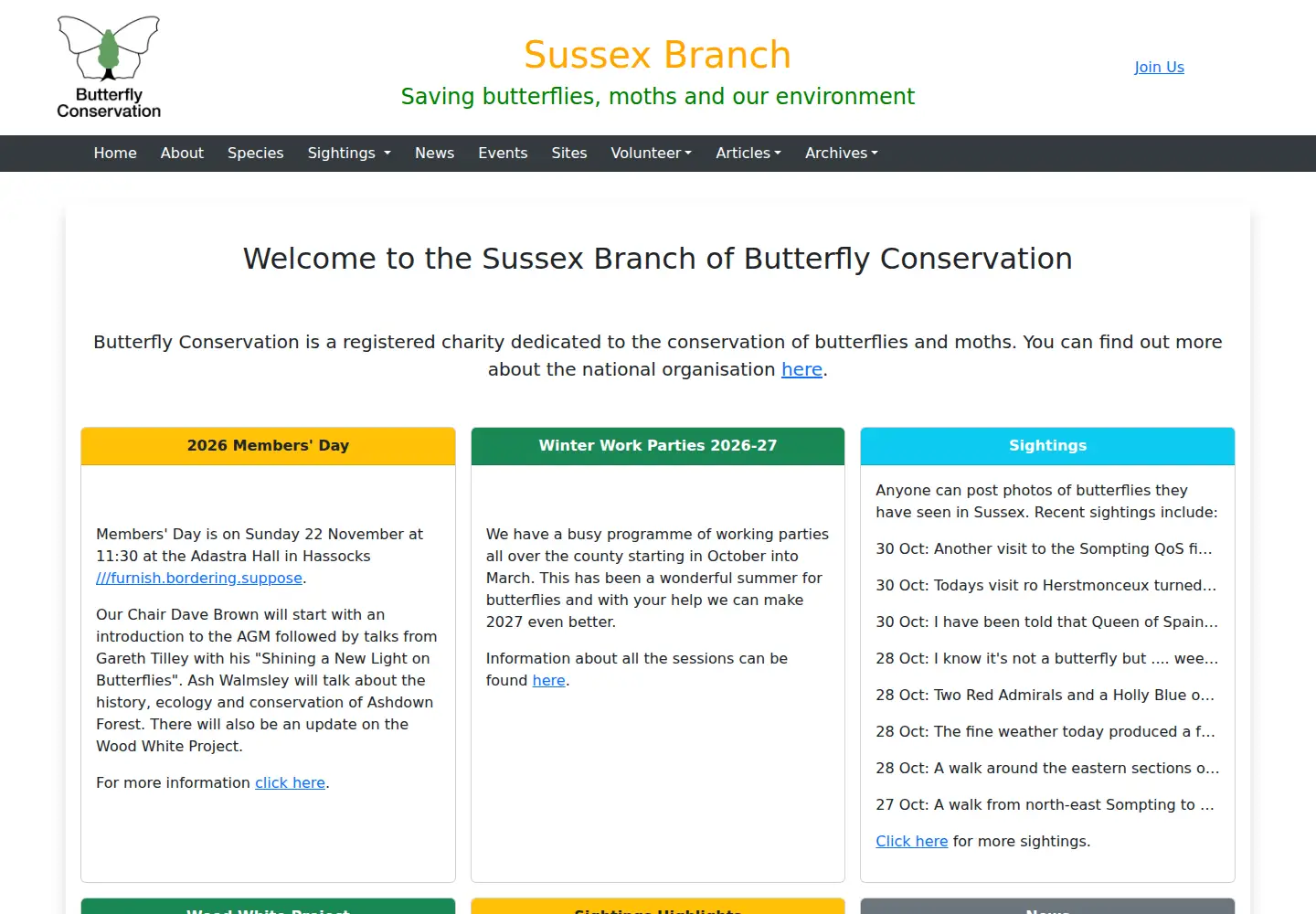 Captured homepage of sussex-butterflies.org.uk in the current scan