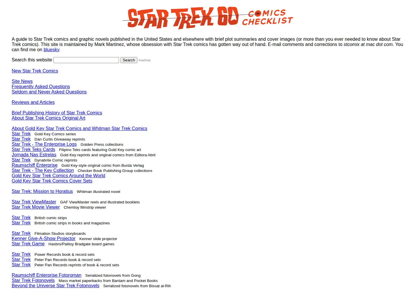 Captured homepage of startrekcomics.info in the current scan