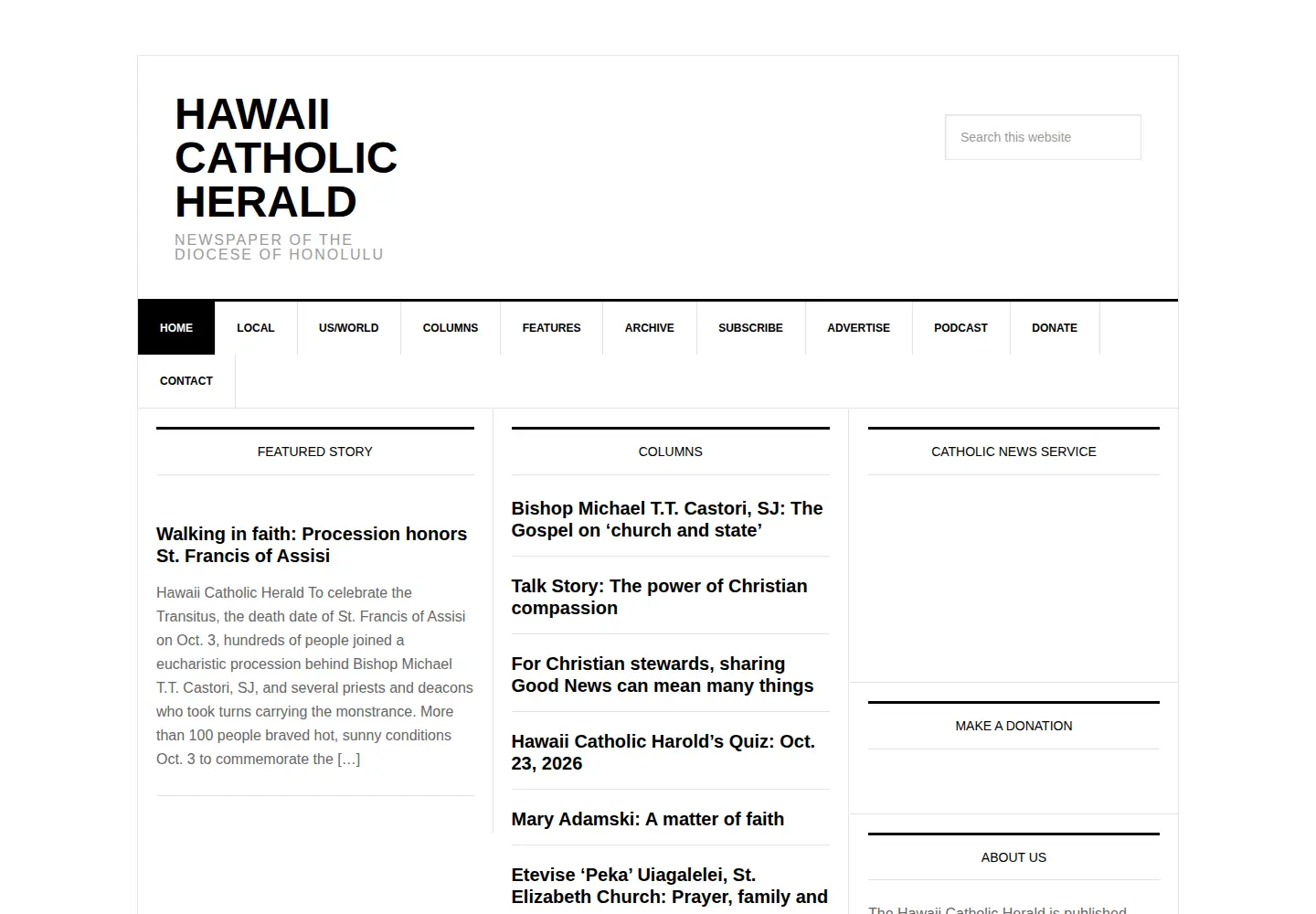Screenshot of hawaiicatholicherald.org