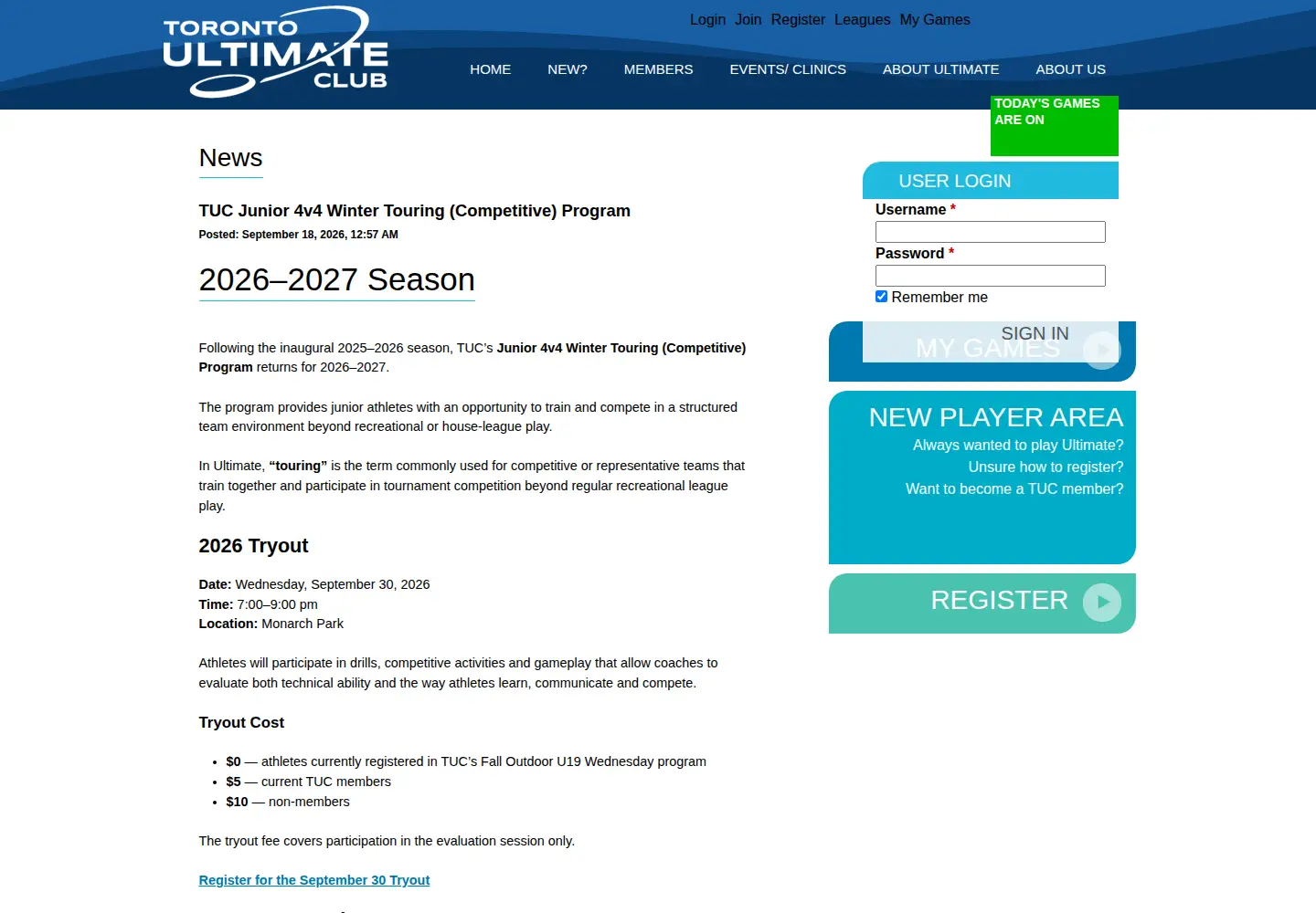 Captured homepage of tuc.org in the current scan