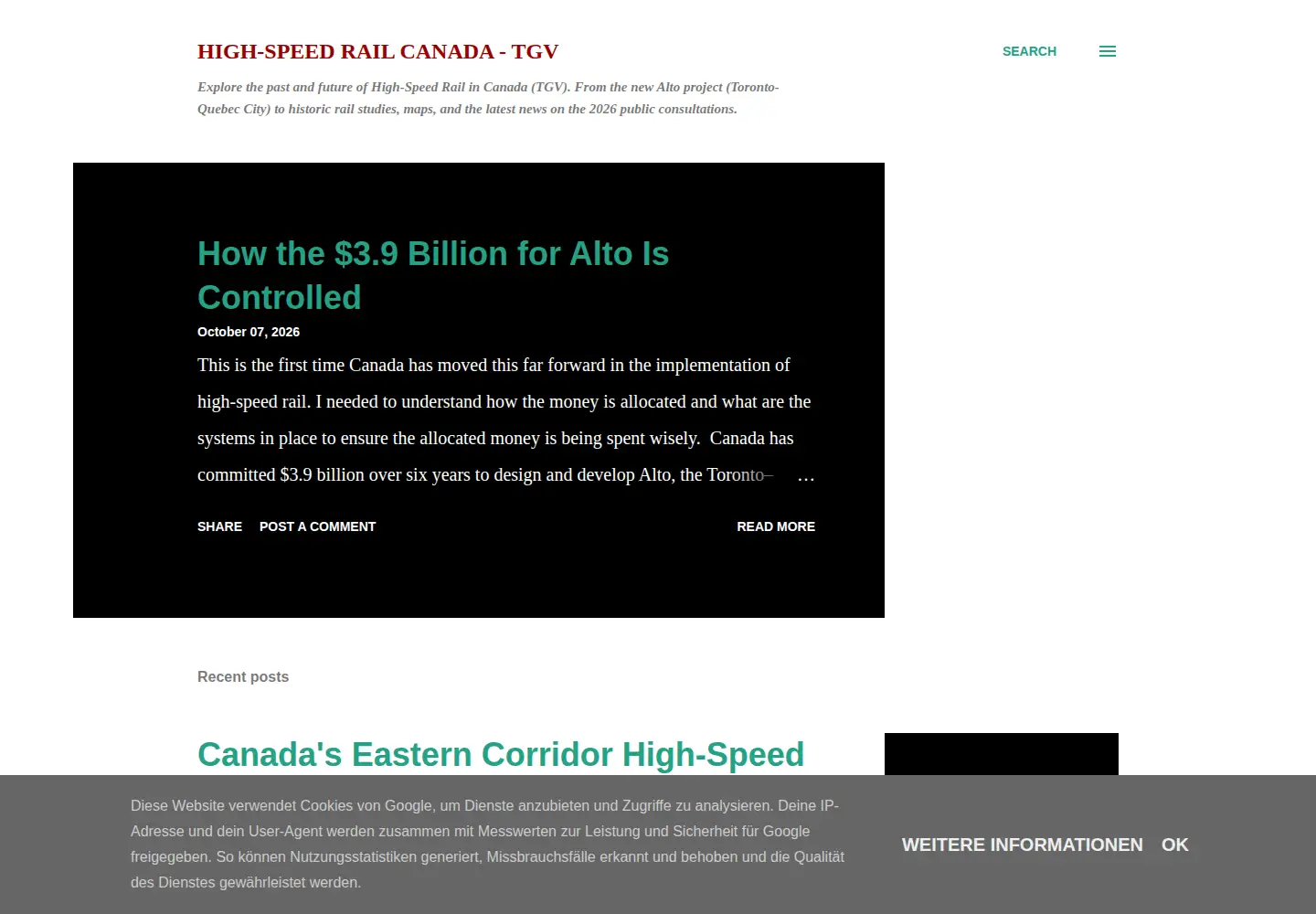 Screenshot of highspeedrailcanada.com