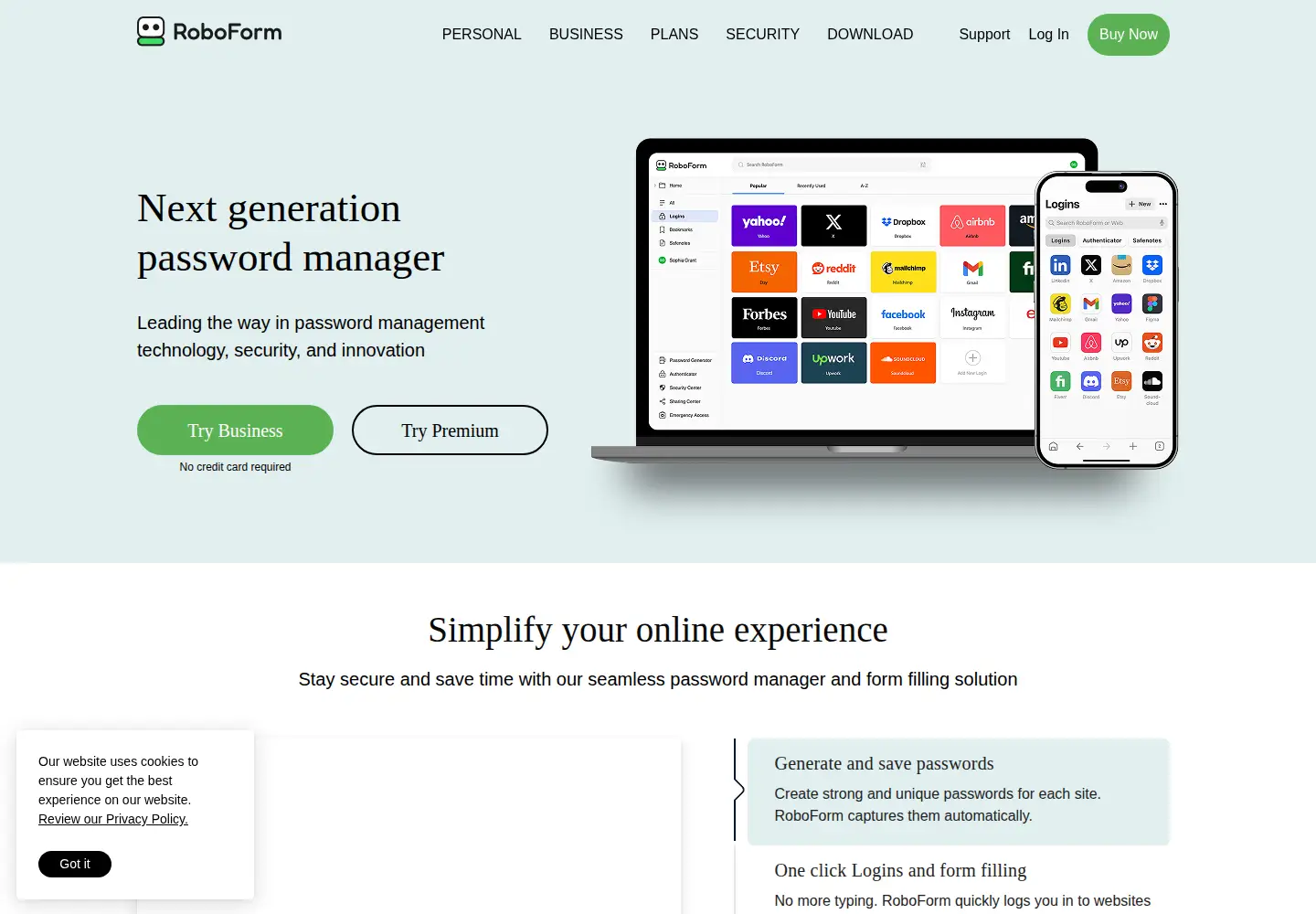 Screenshot of roboform.com