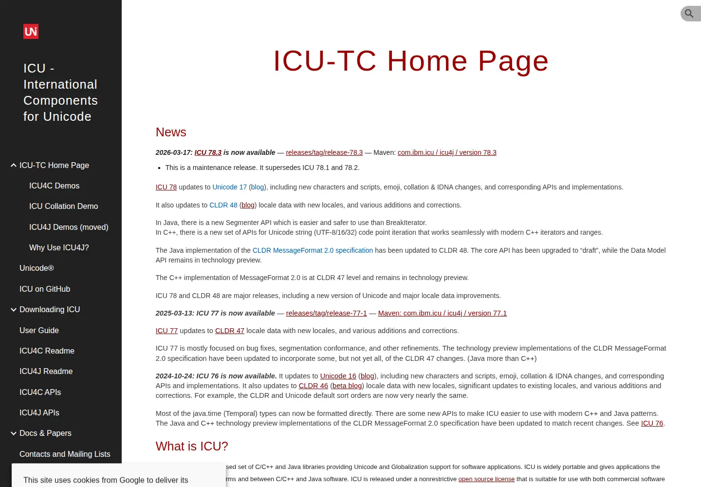 Screenshot of icu-project.org