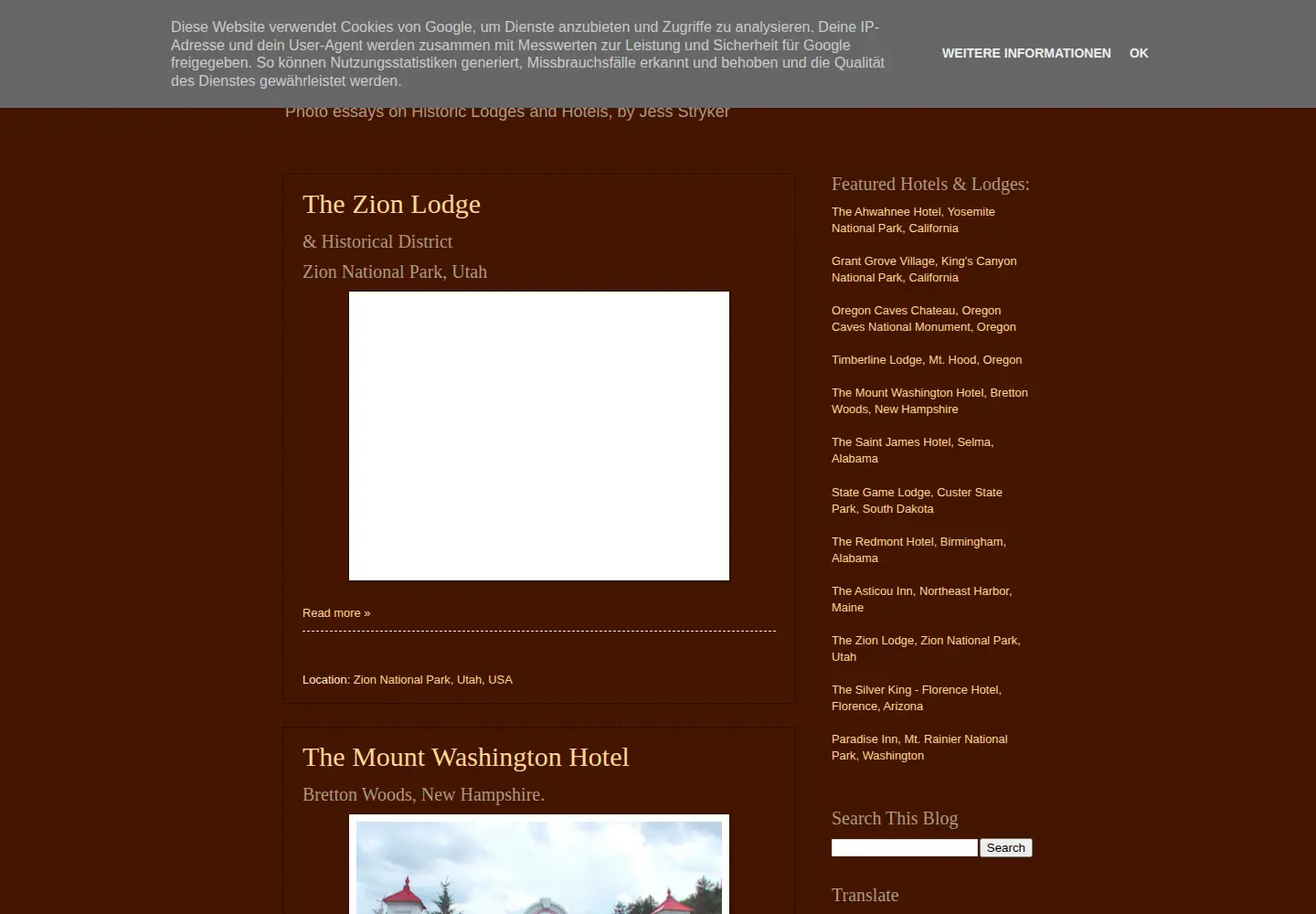 Screenshot of historic-hotels-lodges.com
