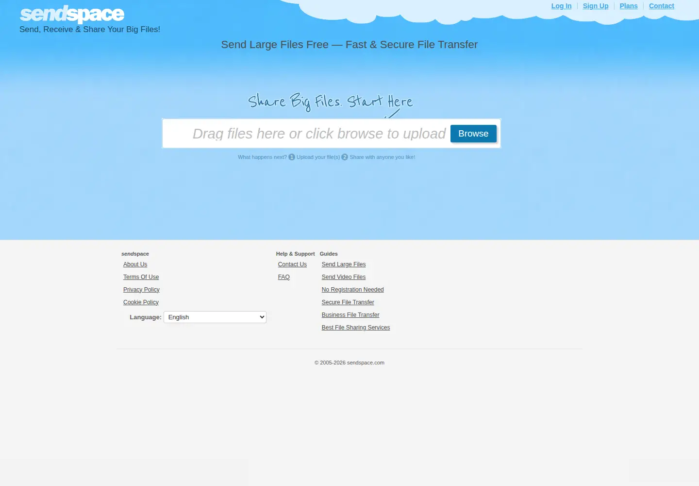 Screenshot of sendspace.com