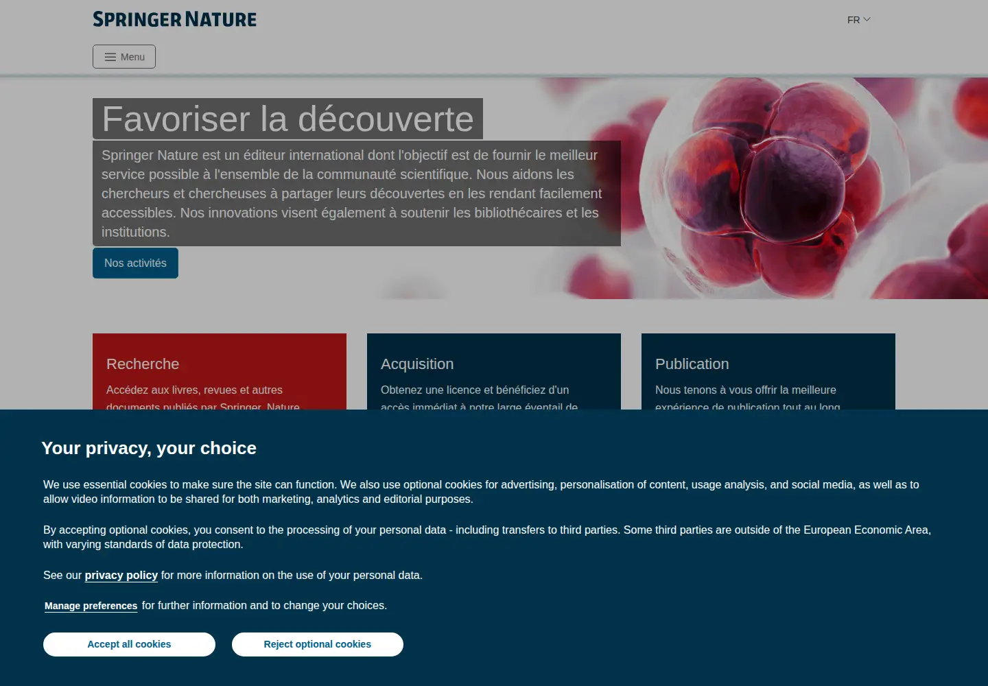 Captured homepage of springernature.com in the current scan