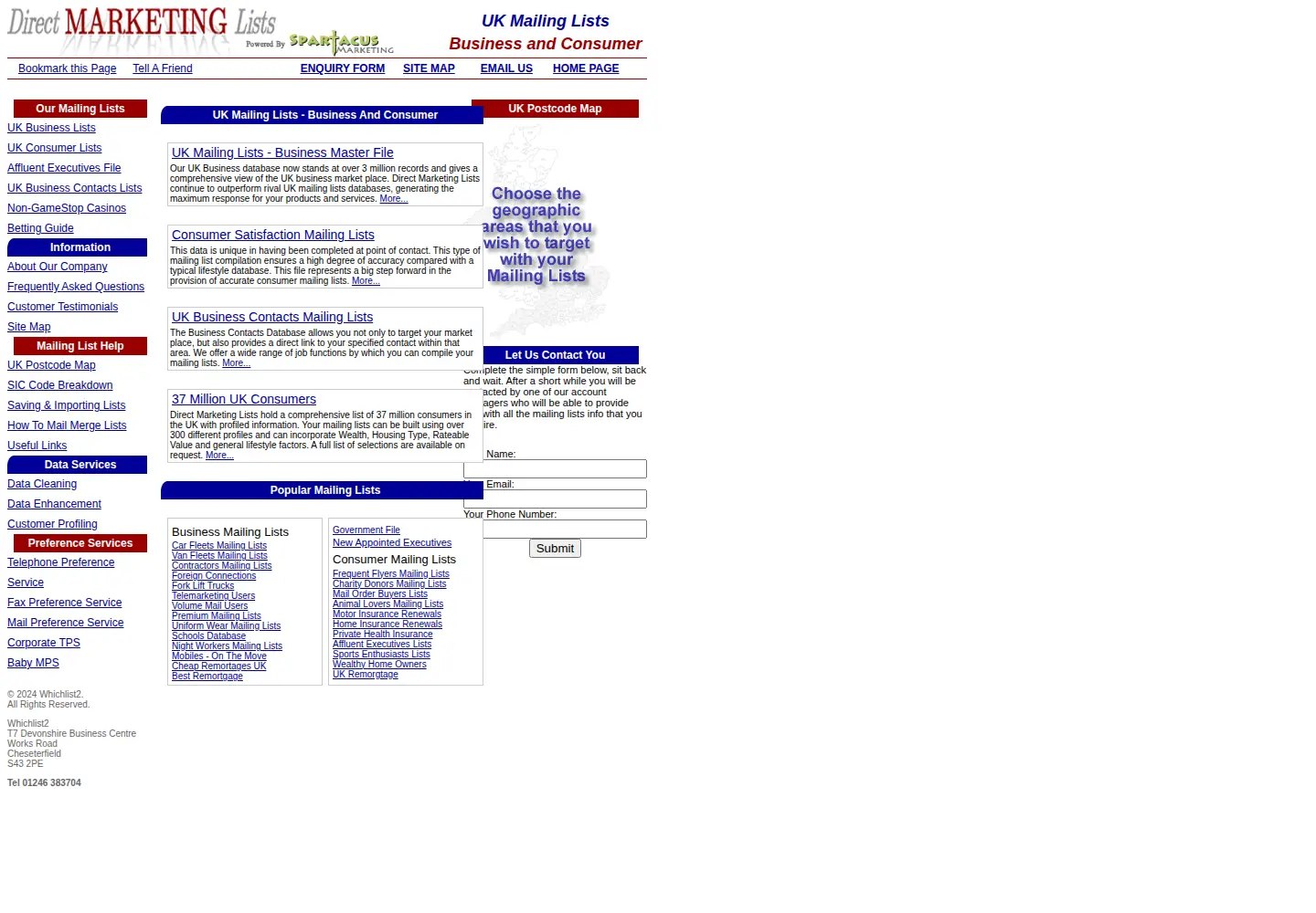 Captured homepage of direct-marketing-lists.co.uk in the current scan