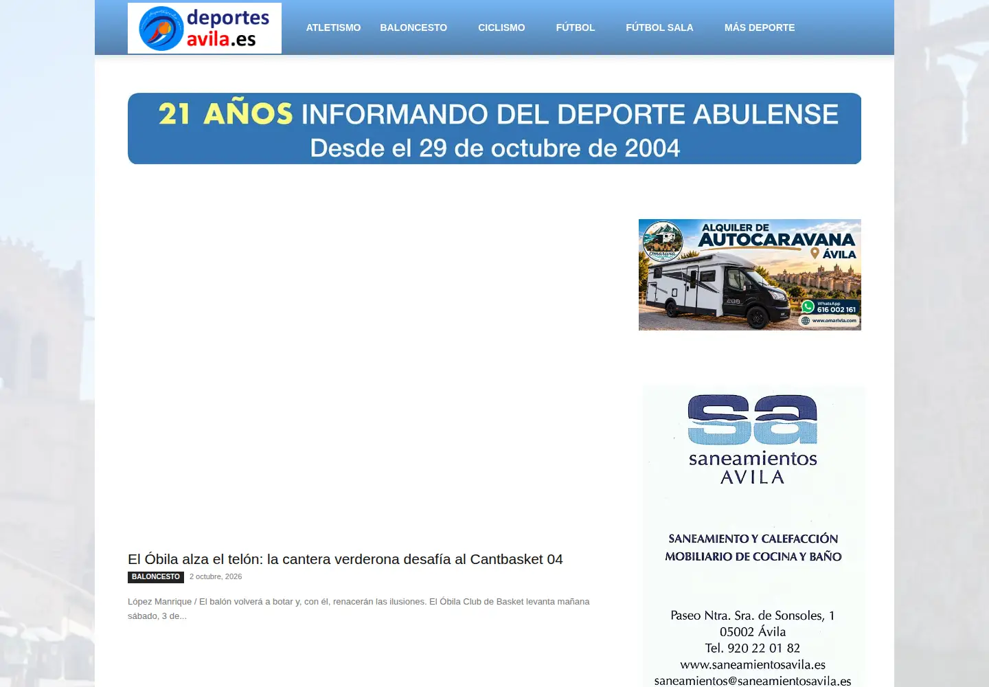 Captured homepage of deportesavila.es in the current scan