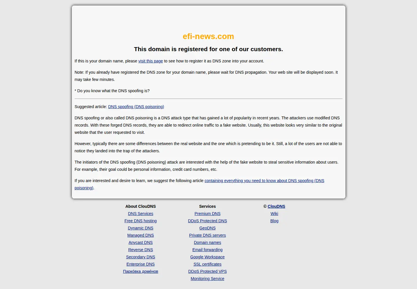 Captured homepage of efi-news.com in the current scan