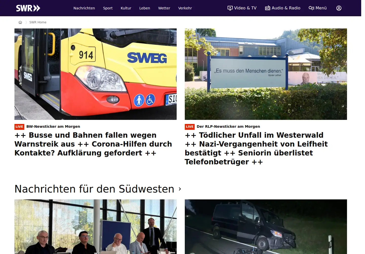 Screenshot of swr.de