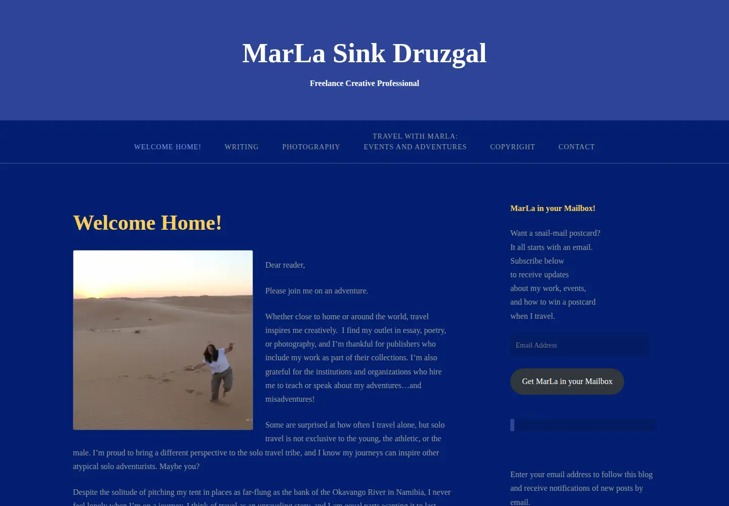 Captured homepage of travelingmarla.com in the current scan