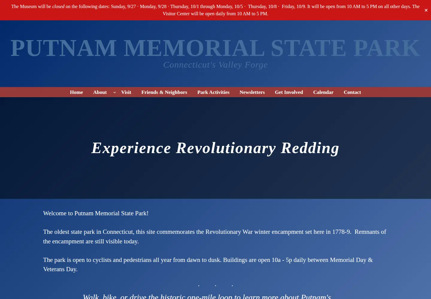 Captured homepage of putnampark.org in the current scan