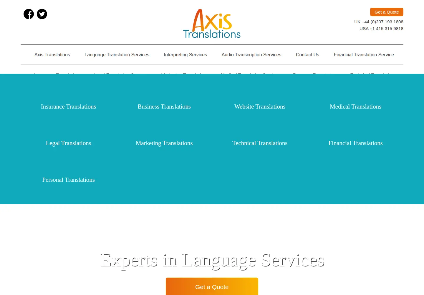 Captured homepage of axistranslations.com in the current scan