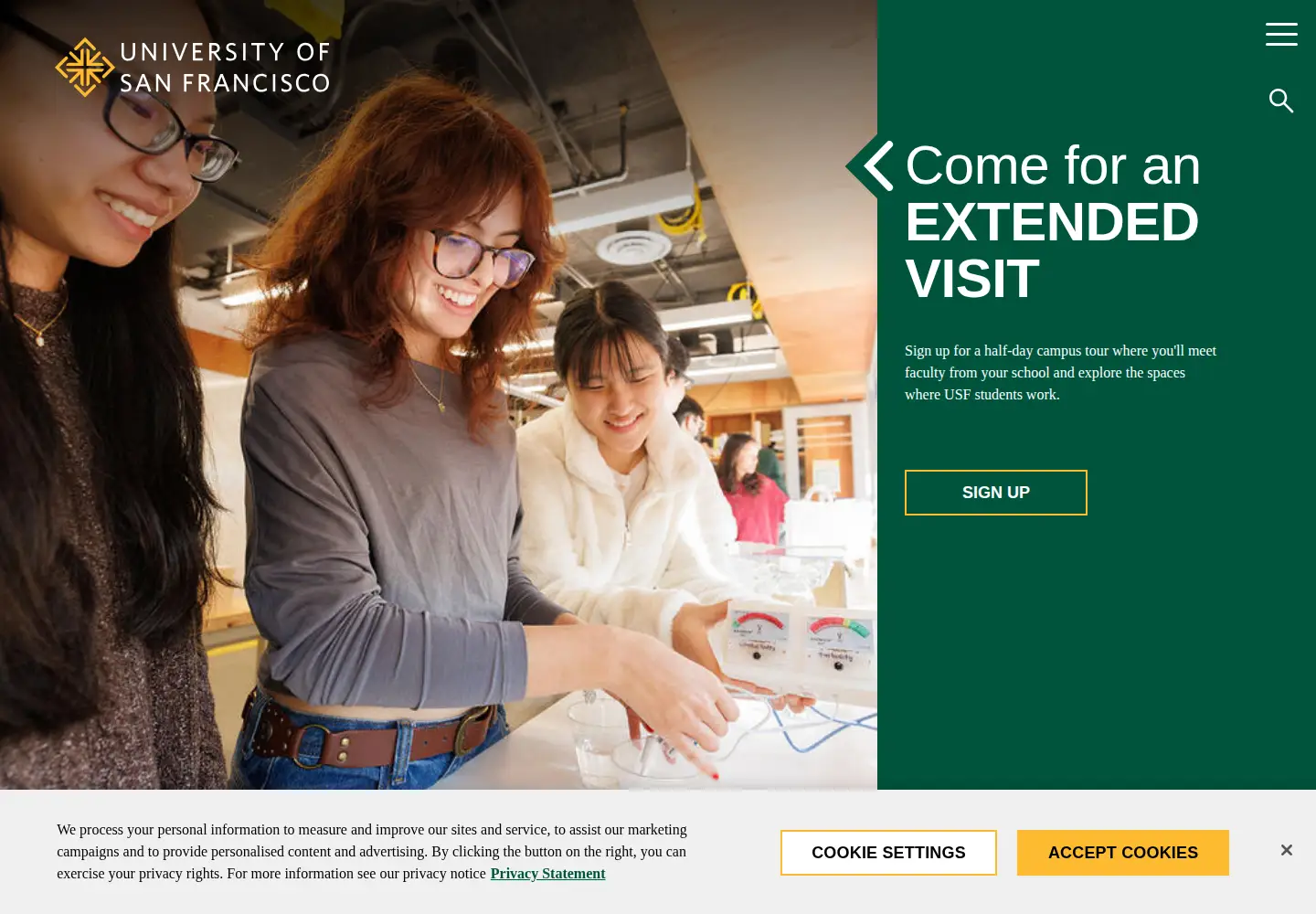 Screenshot of usfca.edu