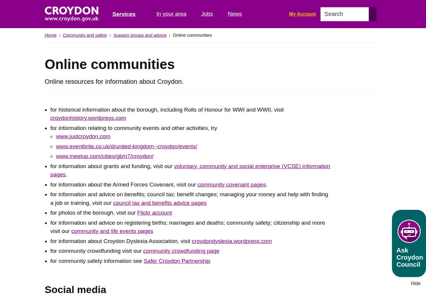 Captured homepage of croydononline.org in the current scan