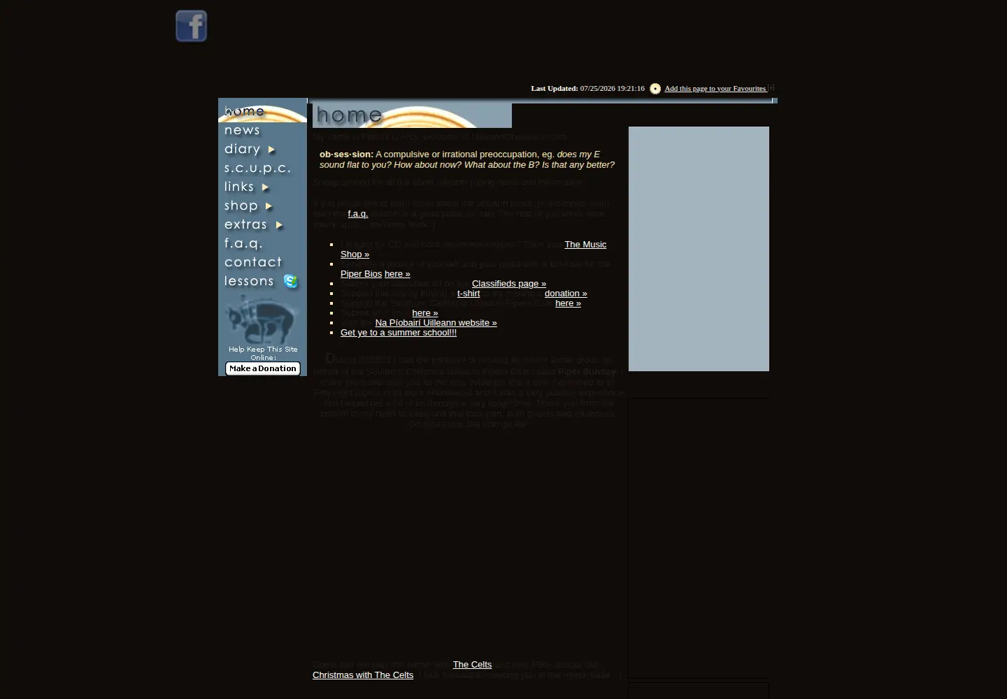 Captured homepage of uilleannobsession.com in the current scan