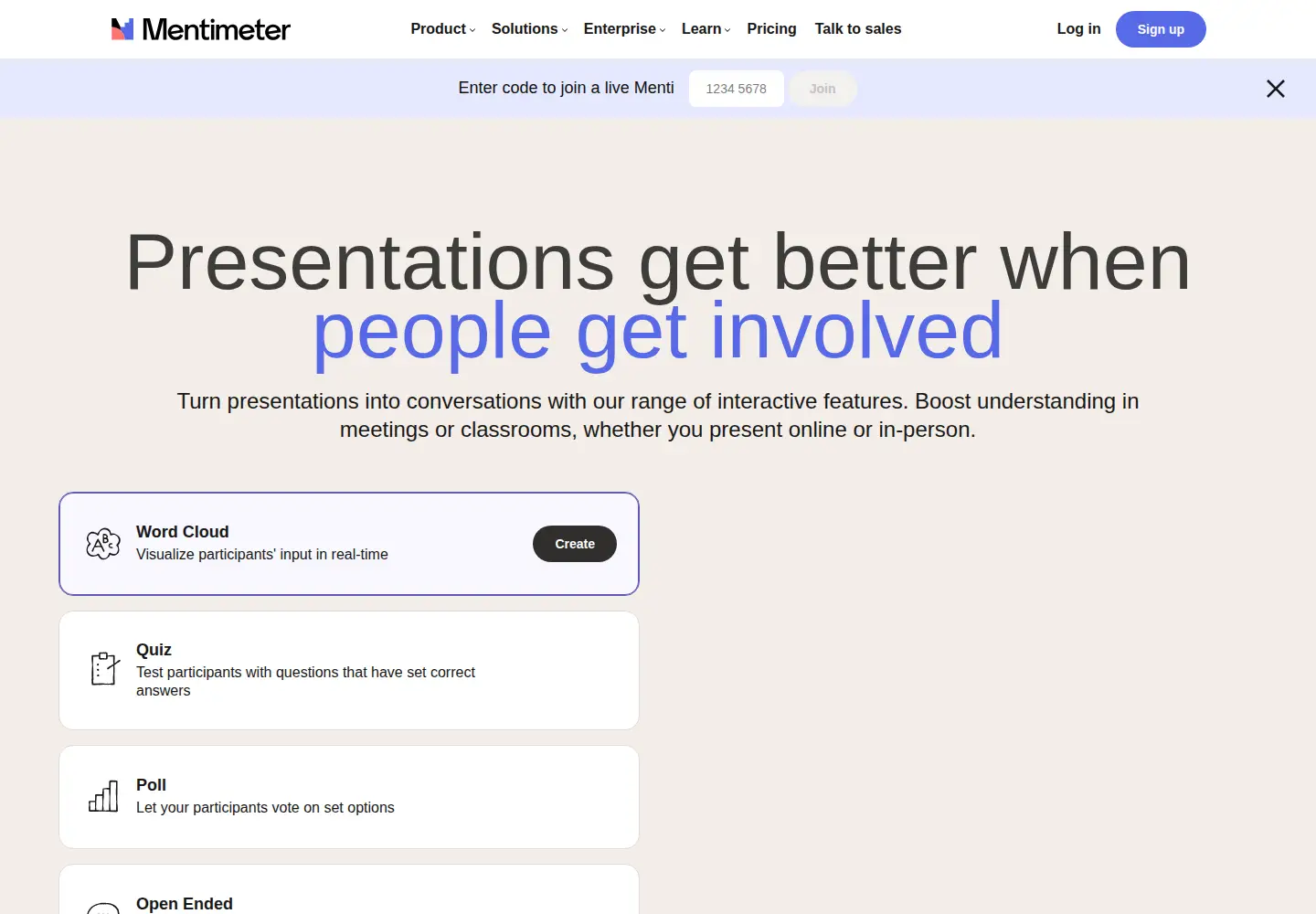 Screenshot of mentimeter.com