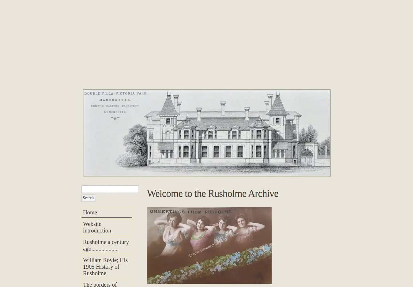 Captured homepage of rusholmearchive.org in the current scan