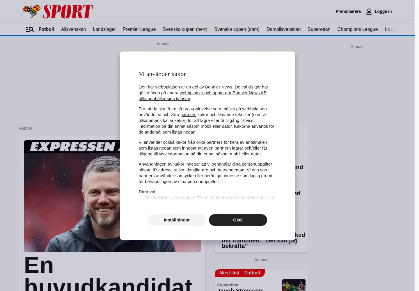 Captured homepage of fotbollsexpressen.se in the current scan