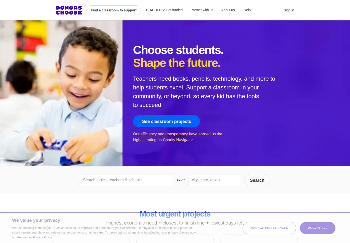 Screenshot of donorschoose.org