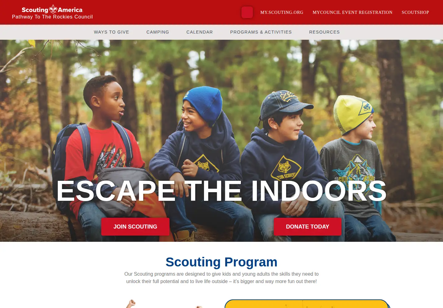 Screenshot of pikespeakbsa.org