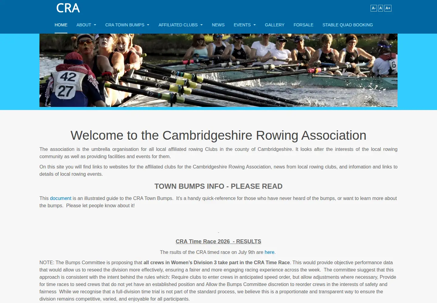 Captured homepage of crarowing.co.uk in the current scan