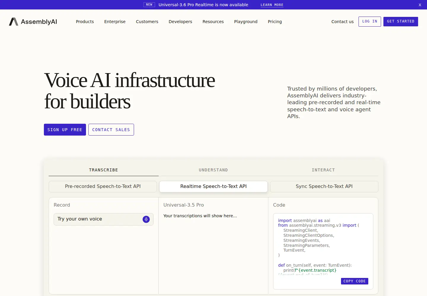 Screenshot of assemblyai.com