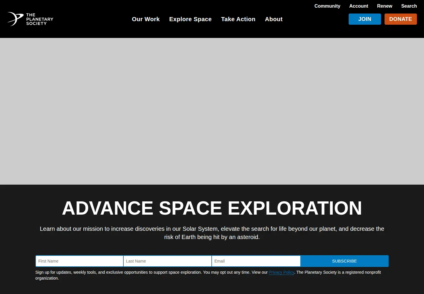 Screenshot of planetary.org