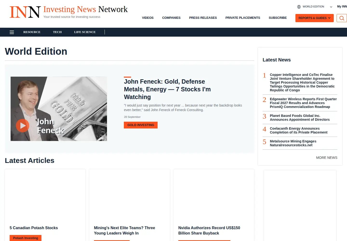 Screenshot of investingnews.com