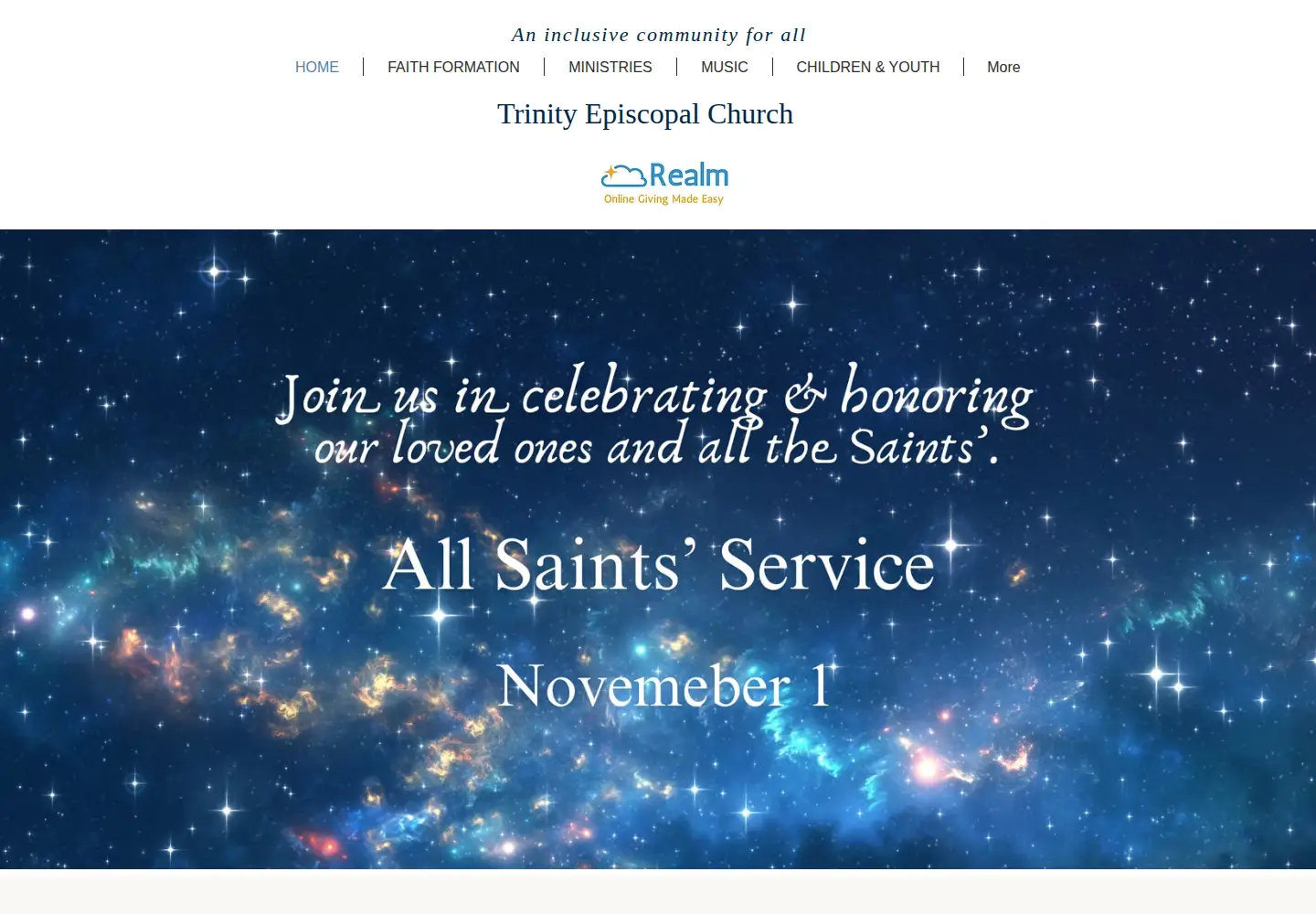 Captured homepage of trinityexcelsior.org in the current scan