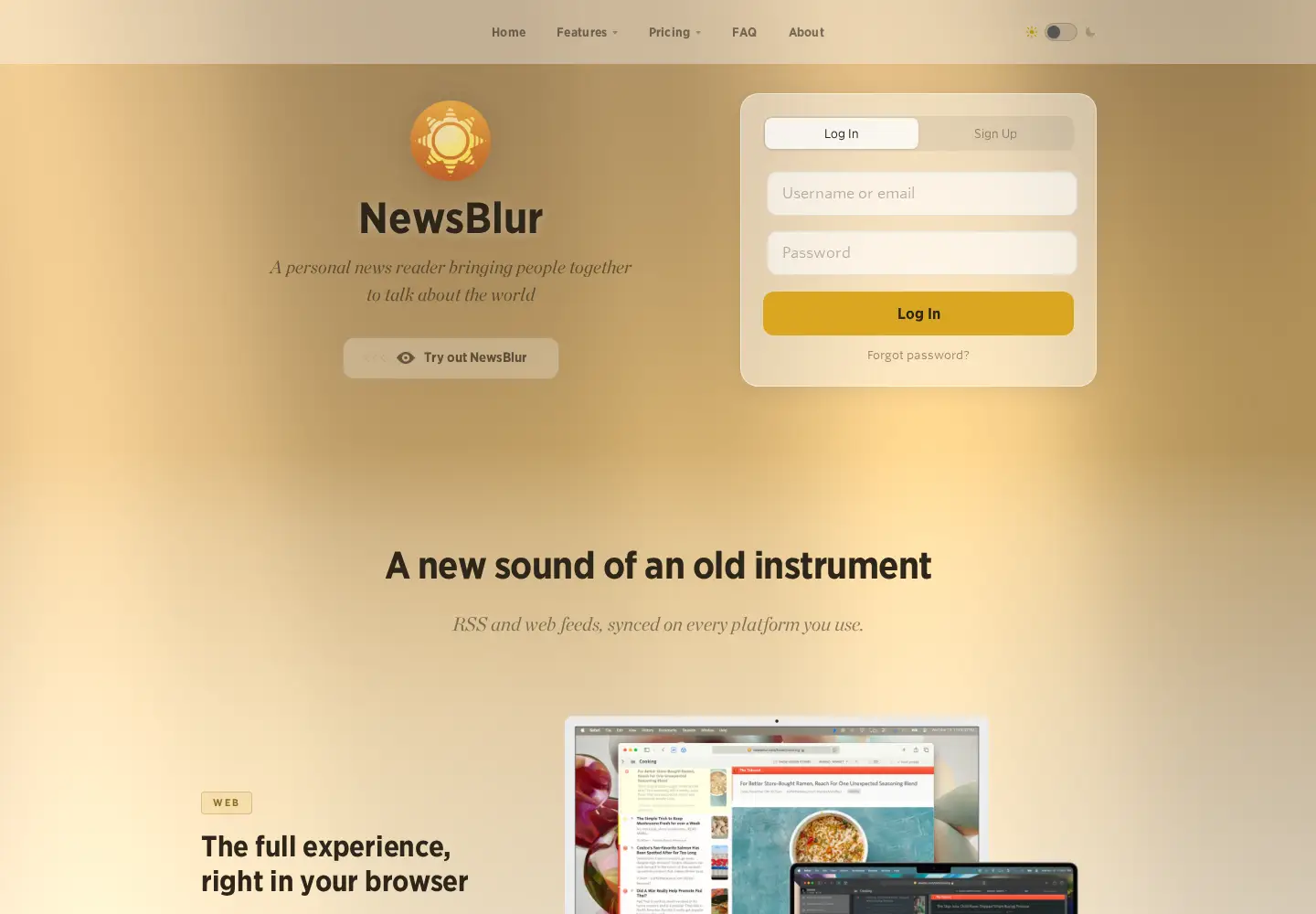 Screenshot of newsblur.com