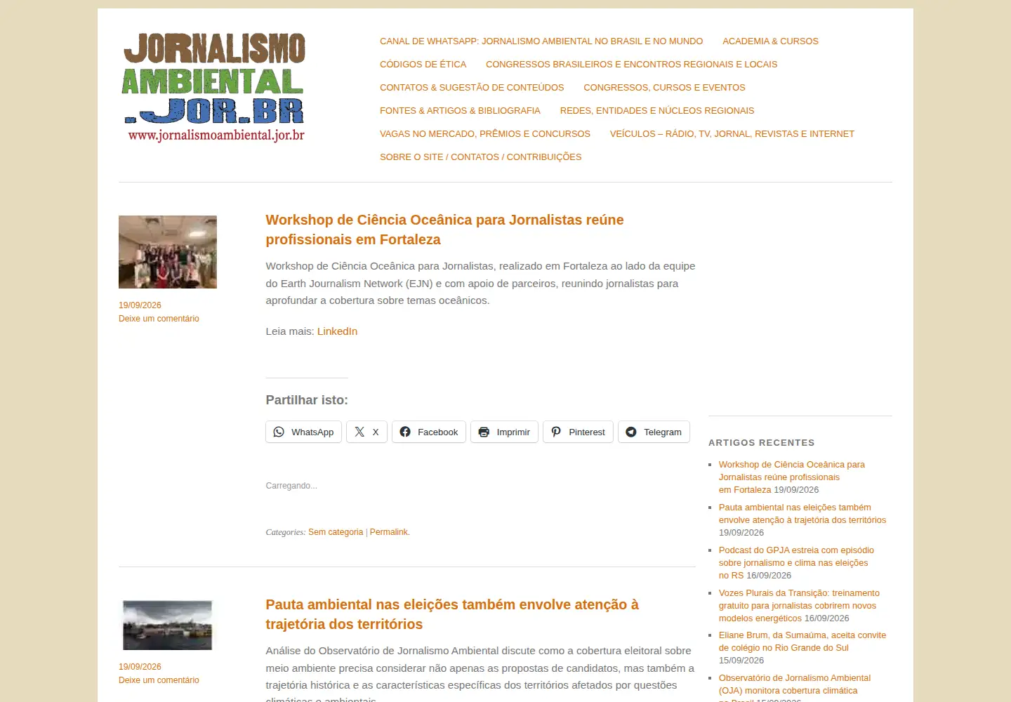 Screenshot of jornalismoambiental.jor.br