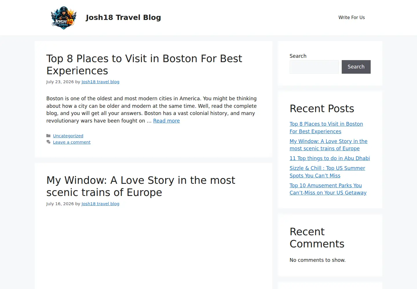 Captured homepage of josh18.com in the current scan