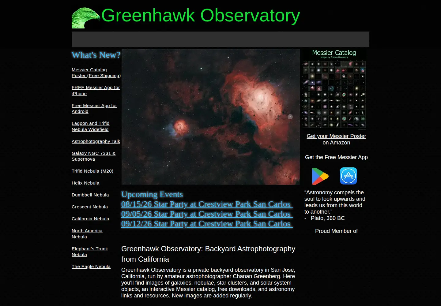 Screenshot of greenhawkobservatory.com