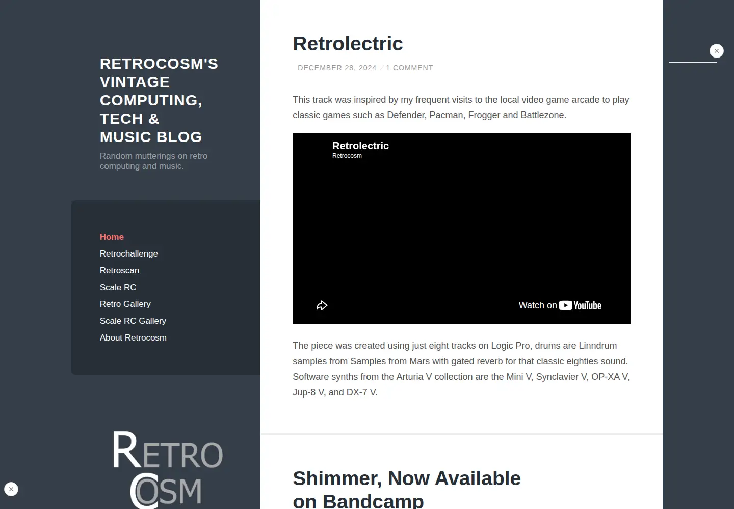 Captured homepage of retrocosm.net in the current scan