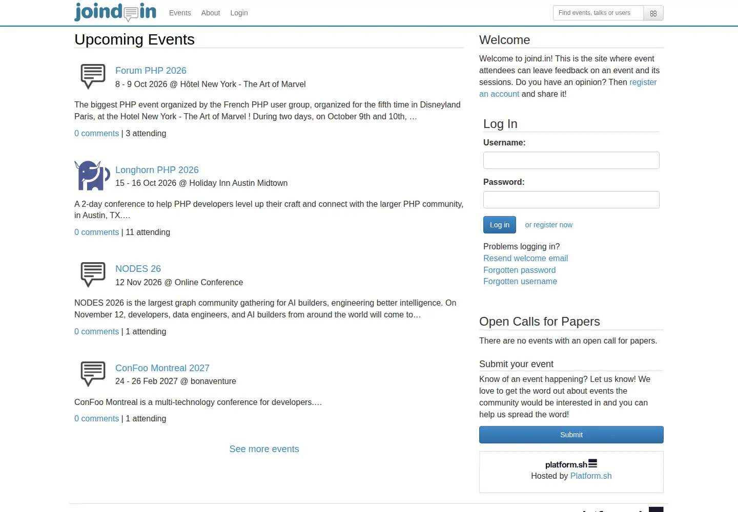 Screenshot of joind.in