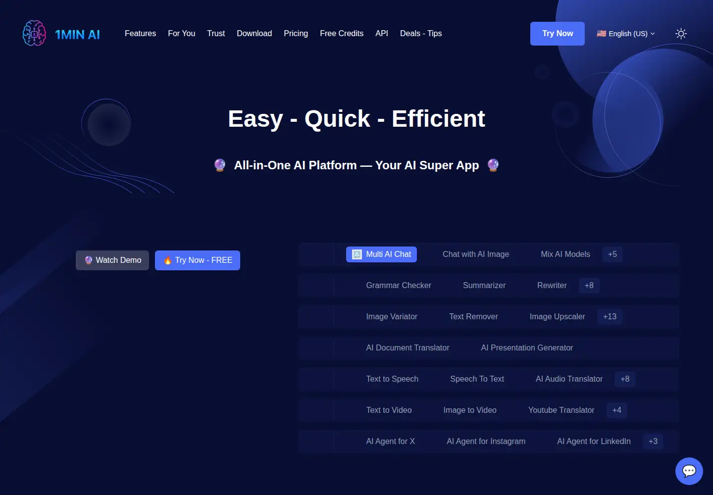 Captured homepage of 1min.ai in the current scan