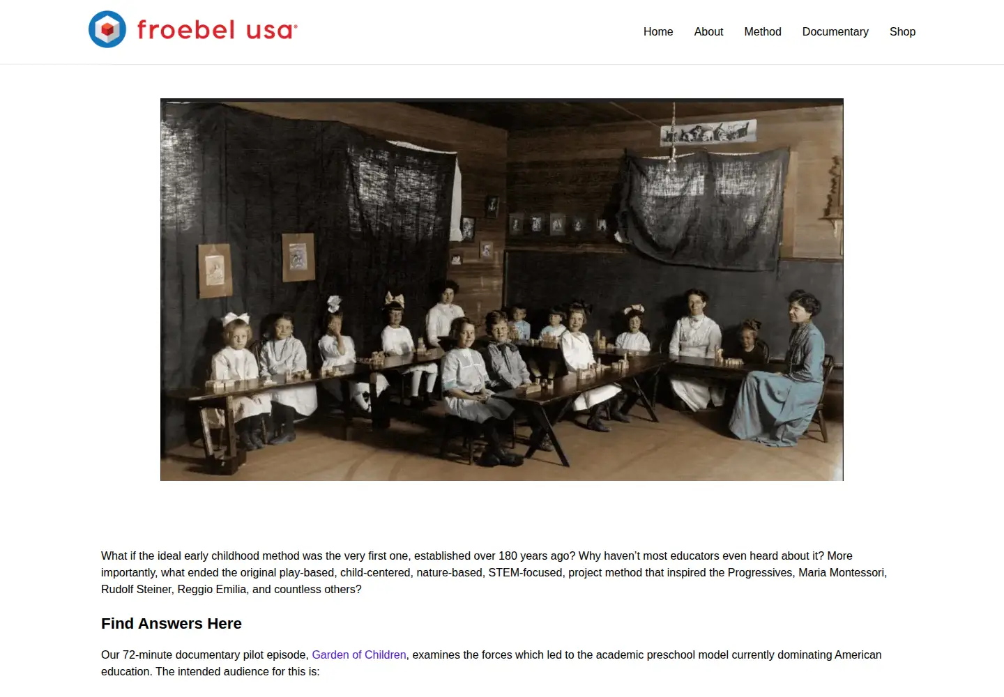 Captured homepage of froebelusa.com in the current scan