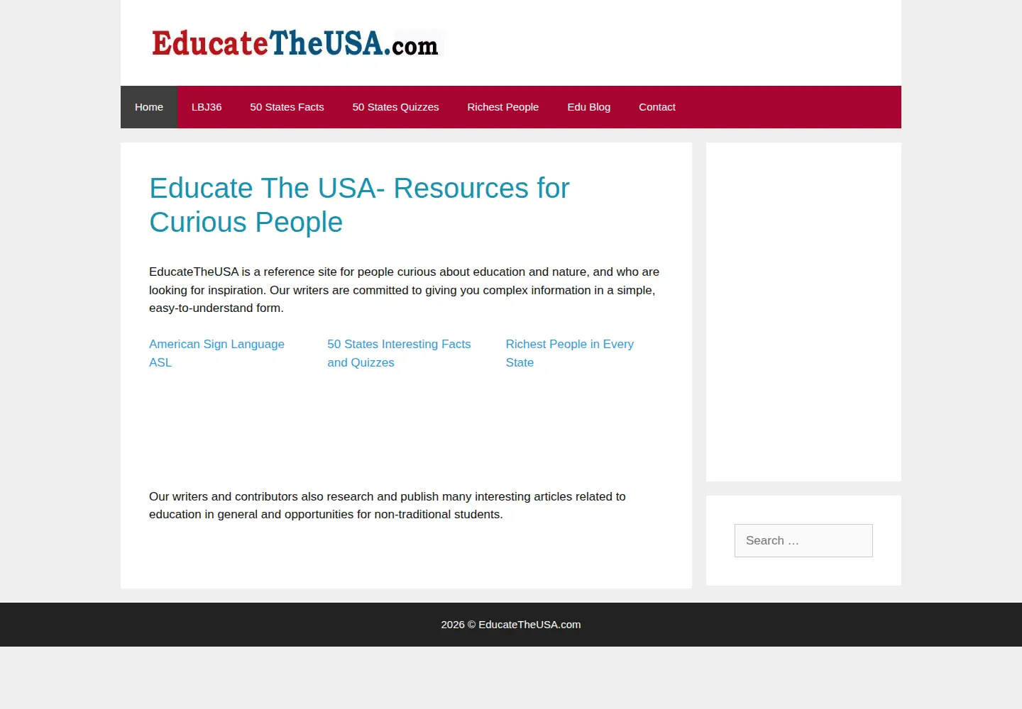 Captured homepage of educatetheusa.com in the current scan