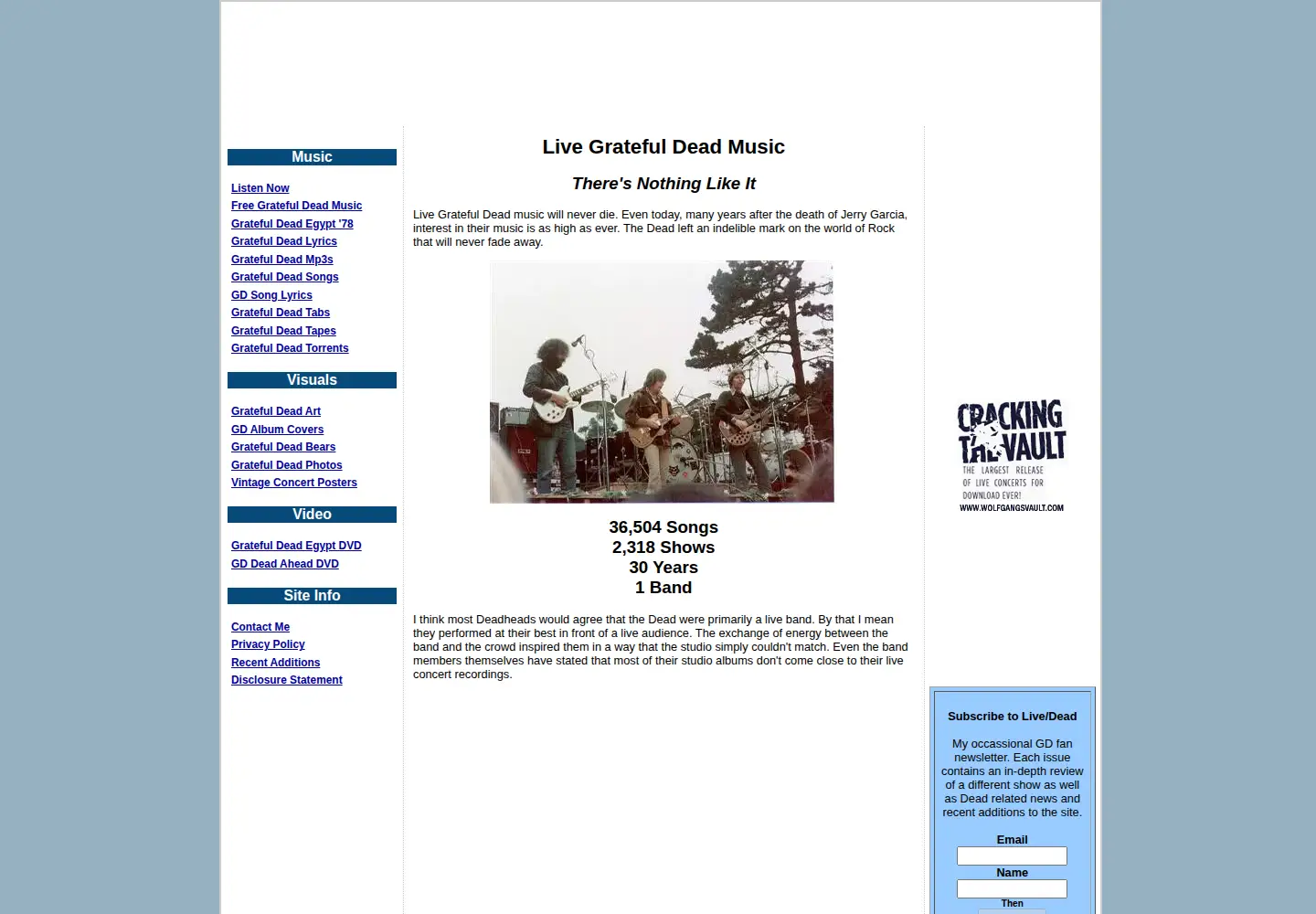 Captured homepage of live-grateful-dead-music.com in the current scan