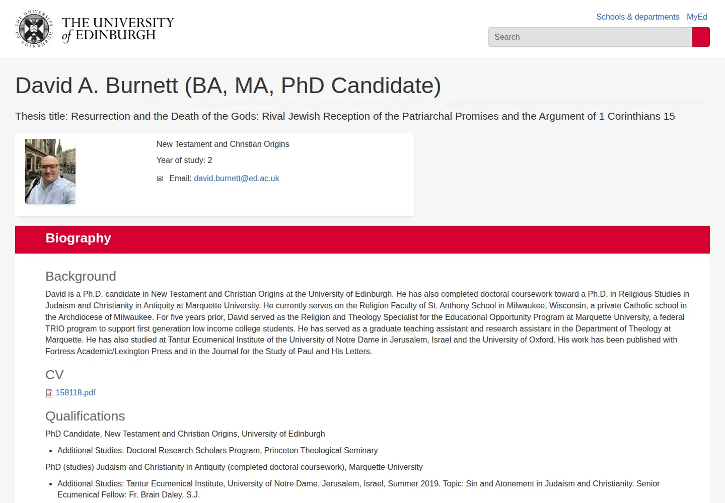 Captured homepage of dburnett.com in the current scan