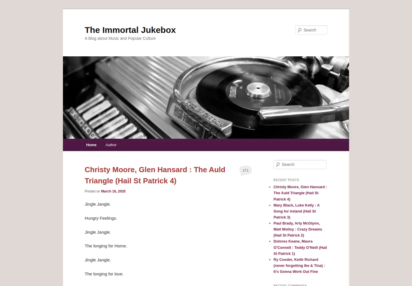 Captured homepage of theimmortaljukebox.com in the current scan