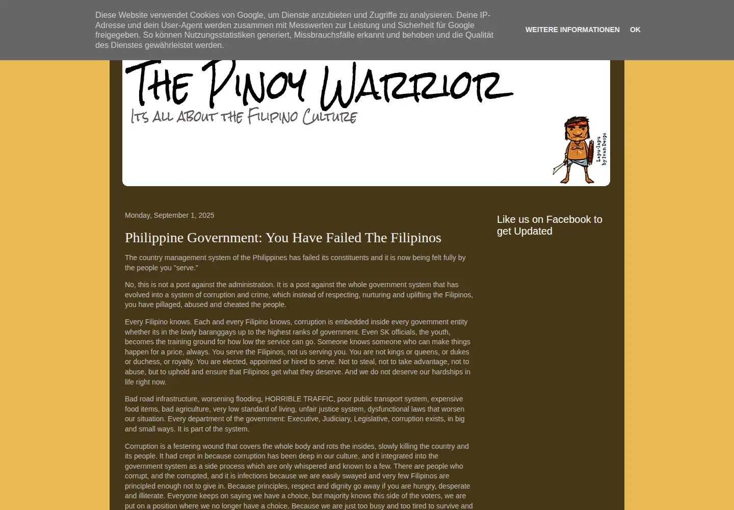 Captured homepage of thepinoywarrior.com in the current scan