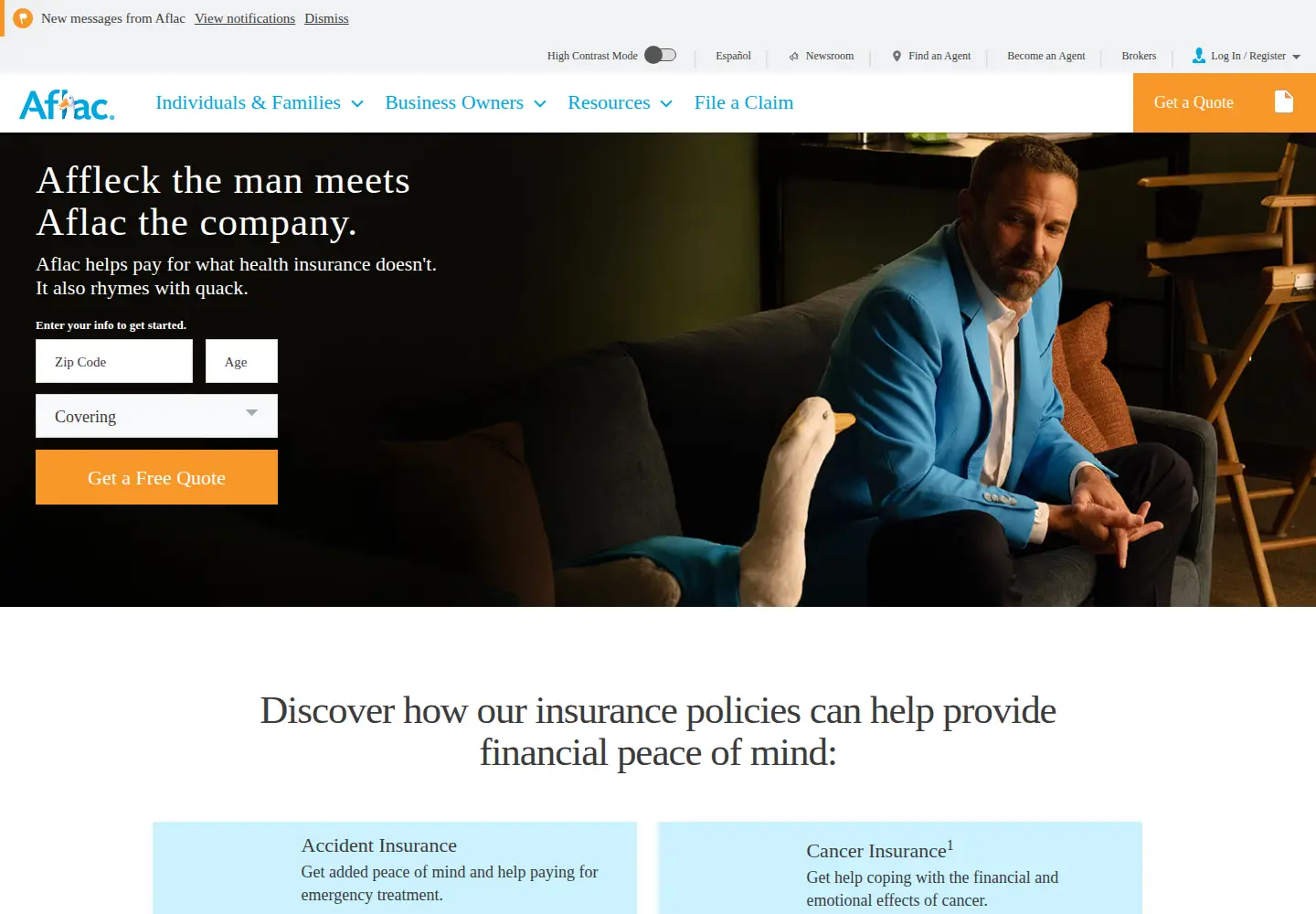 Screenshot of aflac.com