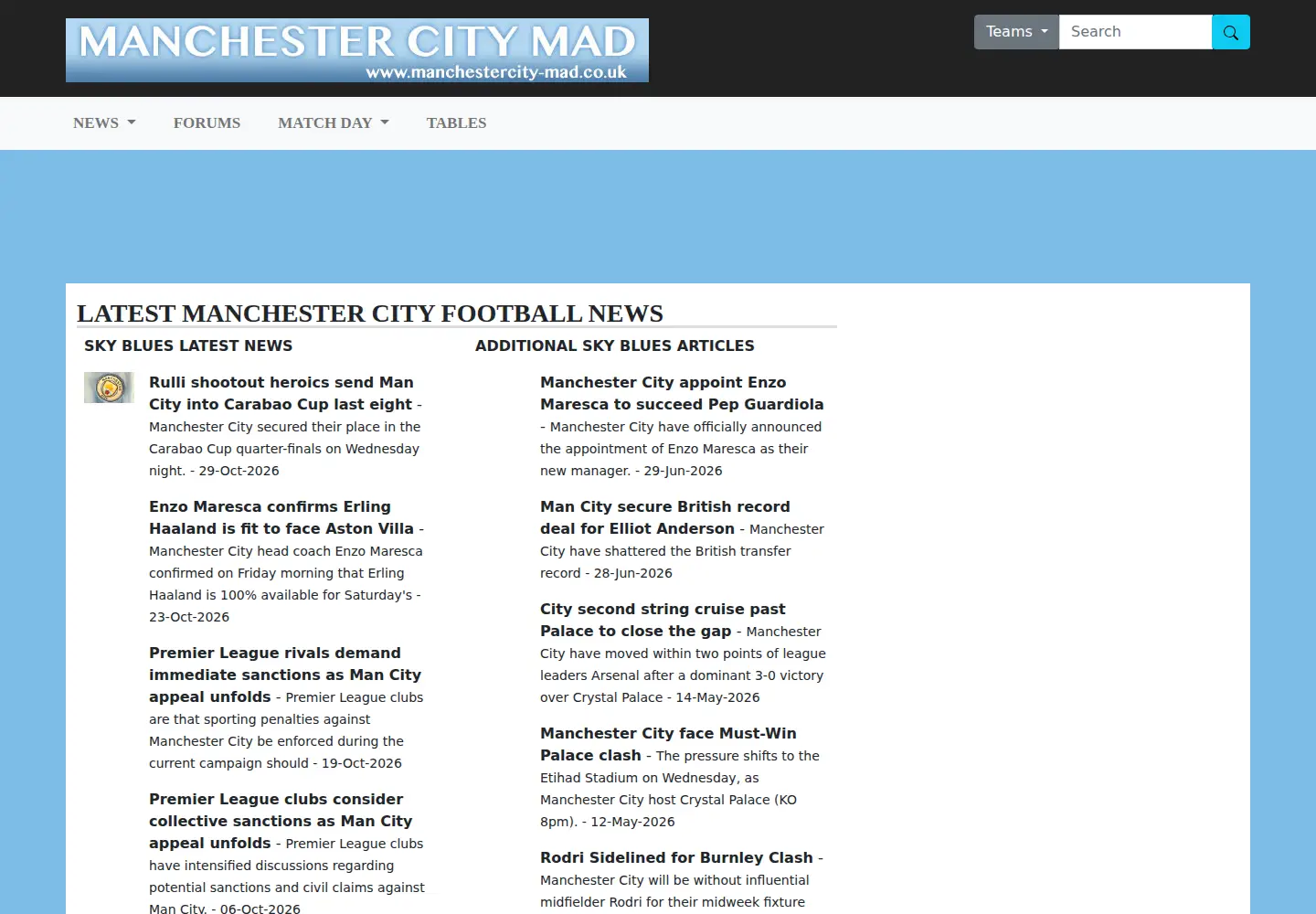 Screenshot of manchestercity-mad.co.uk
