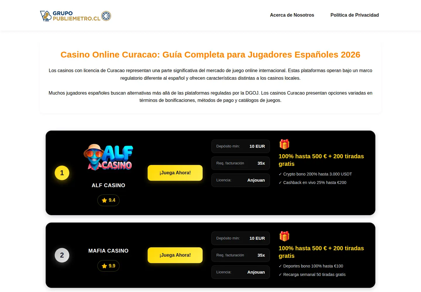 Screenshot of grupopublimetro.cl