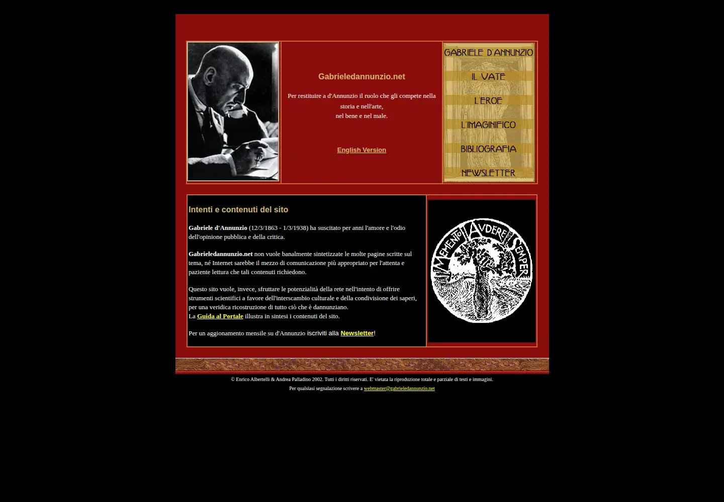 Captured homepage of gabrieledannunzio.net in the current scan
