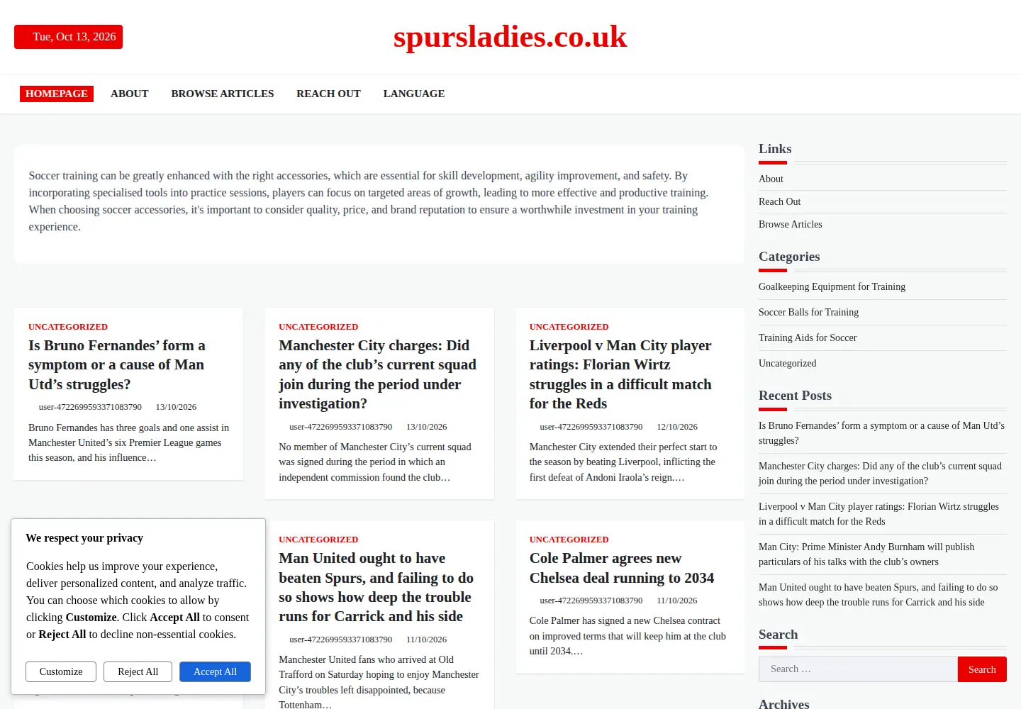 Screenshot of spursladies.co.uk